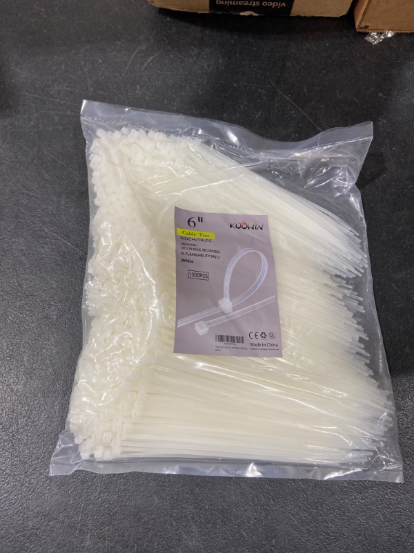 Photo 2 of 1000 Pack 6 Inch Bulk KOOWIN Nylon Plastic Cable Zip Ties Small Wire Wraps White 6 inch 18 lb (1000 pcs) White