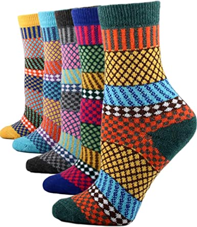 Photo 1 of YZKKE 5Pack Womens Vintage Winter Soft Warm Thick Cold Knit Wool Crew Socks, Multicolor, free size 