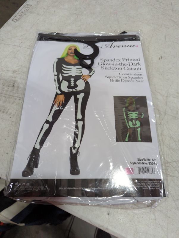 Photo 2 of Leg Avenue Women's Glow in The Dark Skeleton Bodysuit Halloween Costume Small Black/White