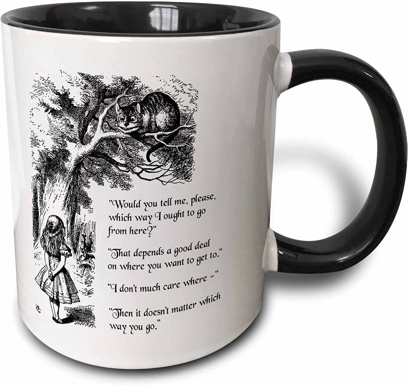 Photo 1 of 3dRose Which Way Ought I Go From Here Chesire Cat-Alice In Wonderland Quote Mug, 1 Count (Pack of 1), Black