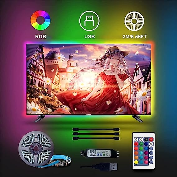 Photo 1 of 2 PACK Jinlai TV Light Kit,6.56ft TV Led Backlight,USB Led Light Strip ,for 40-60 inch TV, Computer, Bedroom, Gaming Monitor of Ambient Lighting
