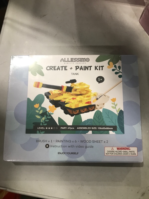 Photo 2 of Allessimo - Create + Paint Tank 3D Puzzles for Kids, Girls and Boys Ages 7 8 9 10 11 12 Year Old. Includes Wooden Model Kit, Brush and Paint Supplies. Cool Stem Gift for Kids and Teenage Art Projects