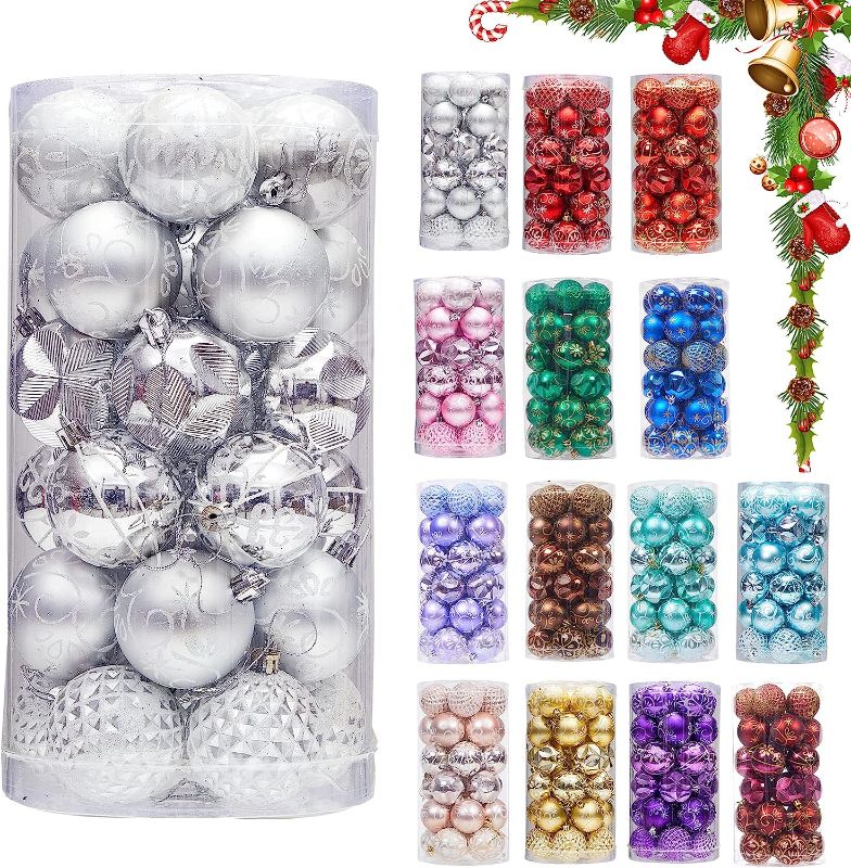 Photo 1 of 30ct 2.36" Christmas Ball Ornaments, Christmas Tree Decoration, Plastic Shatterproof Hanging Ball, Fits for Party, Holiday and Home Decor, Silver
