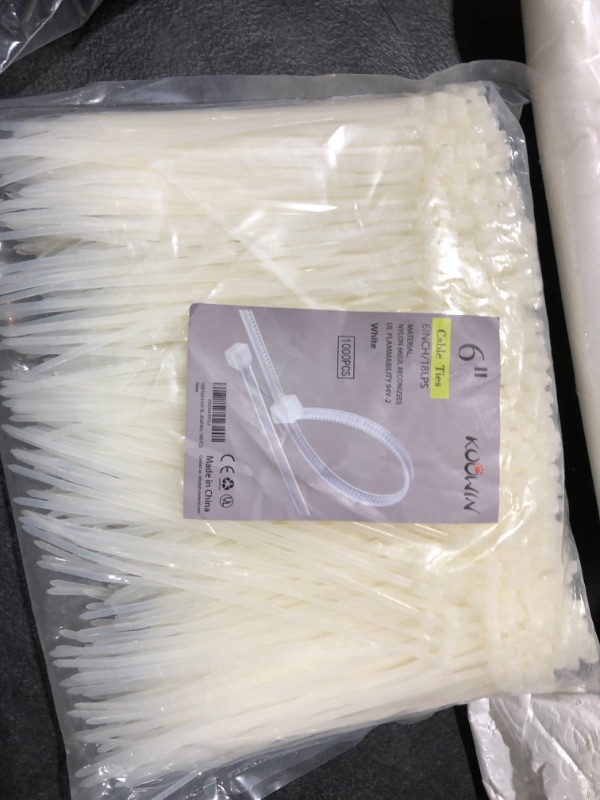 Photo 1 of 1000 Pack 6 Inch Bulk KOOWIN Nylon Plastic Cable Zip Ties Small Wire Wraps White 6 inch 18 lb (1000 pcs) White