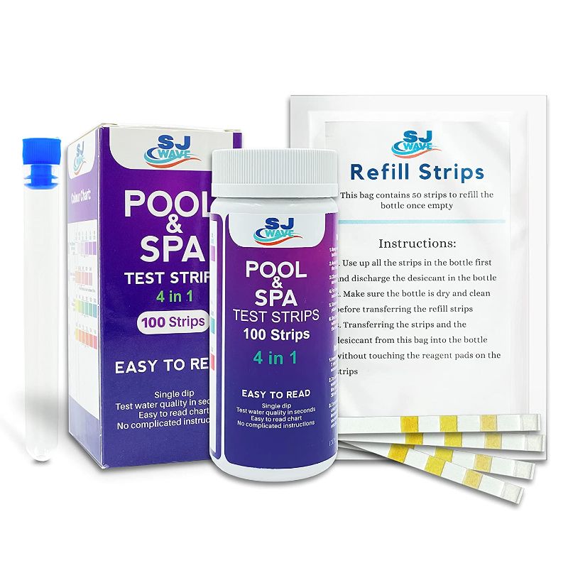 Photo 1 of 4 in 1 Pool & Spa Test Strips | Accurate Water Quality Spa Testing Kit Hot Tub Test Strips Detects pH, Bromine, Alkalinity Cyanuric Acid (100 Strips)