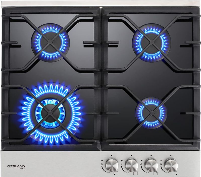 Photo 1 of 24" Built-in Gas Cooktop, GASLAND Chef GH60BF 4 Burner Gas Hob, 24 Inch NG/LPG Convertible Natural Gas Propane Cooktops, 4 Burner Gas Stovetop with Thermocouple Protection, Black Tempered Glass
