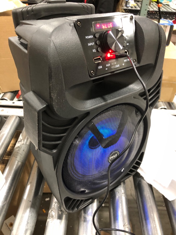 Photo 3 of 400W Portable Bluetooth PA Loudspeaker - 8” Subwoofer System, 4 Ohm/55-20kHz, USB/MP3/FM Radio/ ¼ Mic Inputs, Multi-Color LED Lights, Built-in Rechargeable Battery w/ Remote Control - Pyle PPHP844B