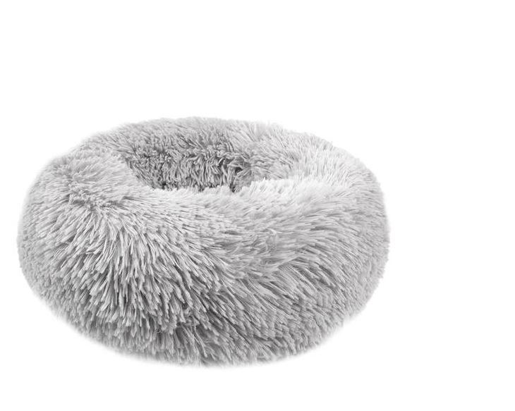 Photo 1 of 22 in. Small Round Light Gray Plush Pet Bed
