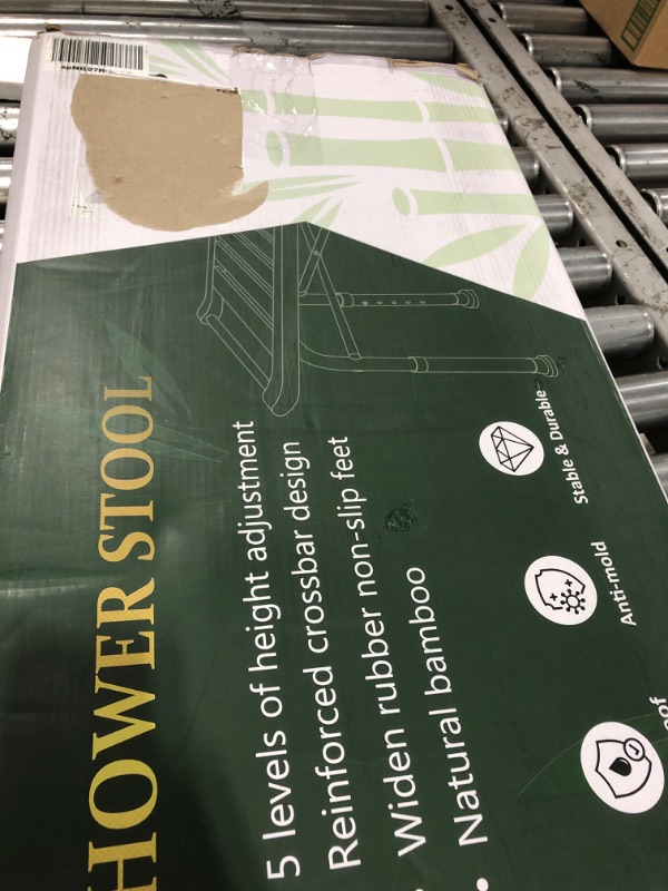 Photo 1 of Shower Bench Bamboo Shower Chair for Inside Shower, 23.5 Inch Spa Bath Stool with Handles, Height Adjustable Shower Stool Bath Chair for Adults Seniors and Disabled (Black) (13x23.5 inch+ Black)
