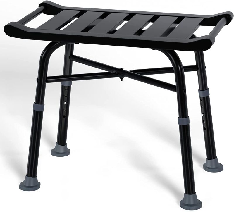 Photo 1 of Shower Bench Bamboo Shower Chair for Inside Shower, 23.5 Inch Spa Bath Stool with Handles, Height Adjustable Shower Stool Bath Chair for Adults Seniors and Disabled (Black) (13x23.5 inch+ Black)
