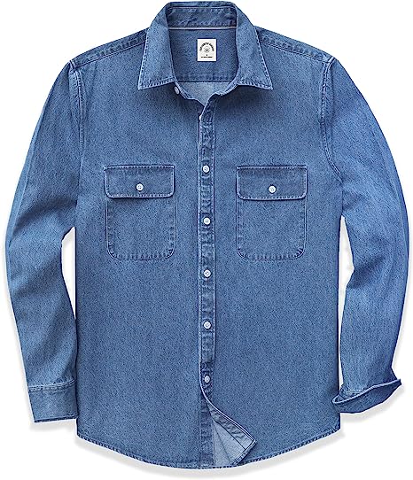 Photo 1 of 2XL Dubinik® Denim Shirt Men Mens Denim Shirts Long Sleeve Mens Denim Button Down Shirt Cotton Regular Fit Casual Work Shirts
