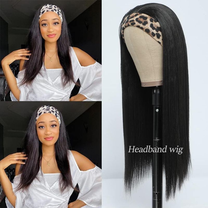 Photo 1 of Angels Beauty Straight Headband Wig for Women Black 18 Inch Long Straight Headband Wig Premium Synthetic Headband Wig Natural Glueless None Lace Front Wigs with Headbands & Wig Caps(Black)