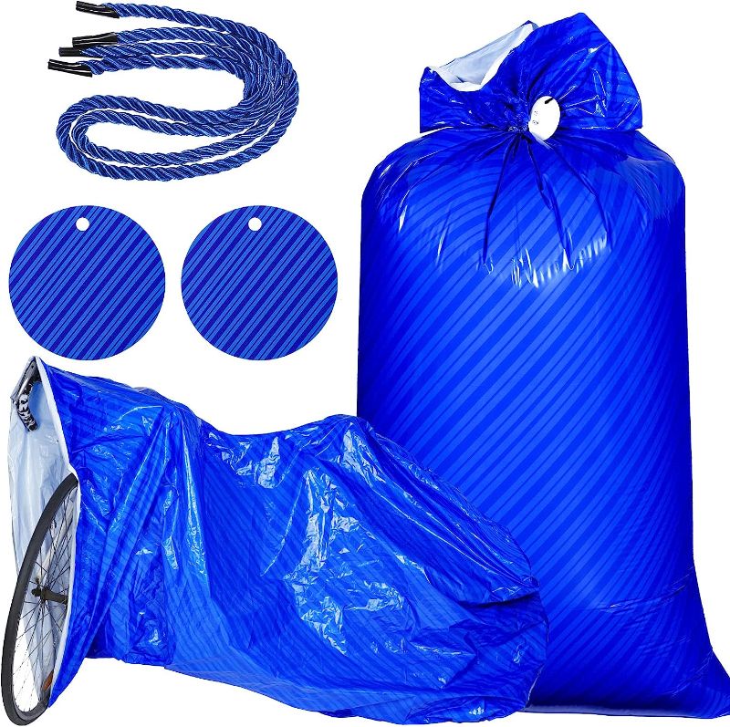 Photo 1 of 2 Pcs 70 x 40 Inch Large Gift Bags Jumbo Huge Giant Gift Bags Plastic Thicken Oversized Bags for Treat, Goodies, Party, Gift Wrapping Supplies (Blue Stripe)