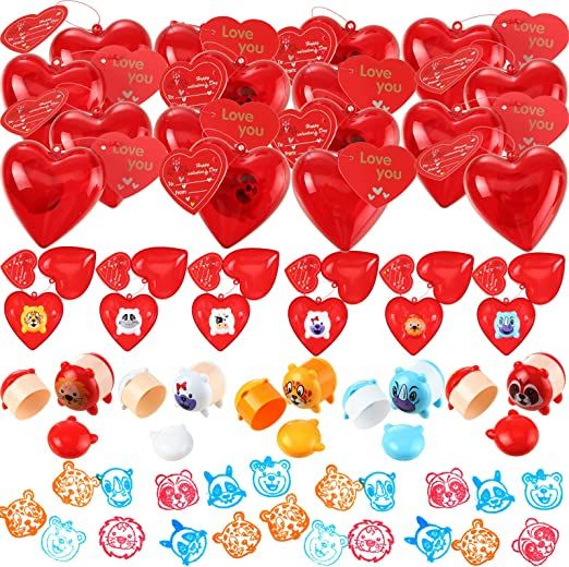 Photo 1 of 28 Pack Valentines Party Favors, Valentines Cards Filled Heart with Animal Stretchy Toy Valentine Non Sticky Stress Relief Toy with Heart Box for Boy Girl Classroom Reward Valentines Exchange Gift
