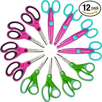 Photo 1 of Blunt Tip Kids & Paper Edge Scrapbooking Craft Scissors Mix Set of 12 Pack, Small Safety Kid Scissors , Scrapbooking Craft Scissors, Craft Cutting Tool for Home Teacher Student School Art Supplies. 