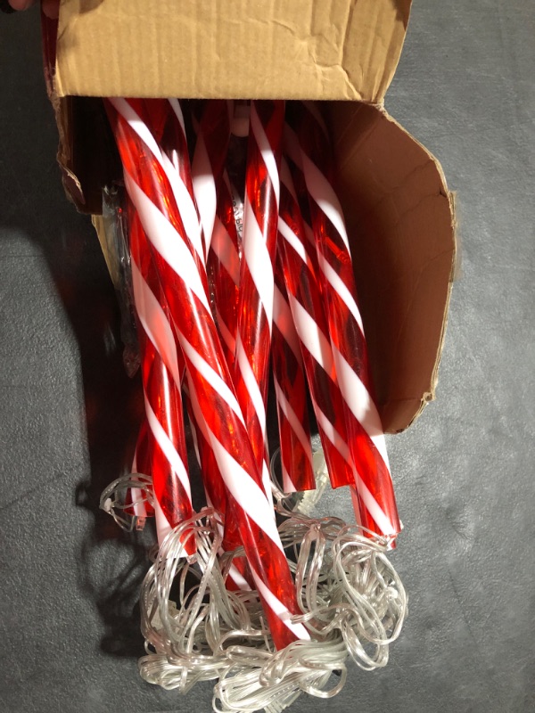 Photo 2 of 24.5" Candy Cane Lights with Stakes, 12 Packs Large Christmas Pathway Lights Outdoor, 8 Light Modes Candy Cane Pathway Markers Christmas Decorations for Yard Patio Garden Walkway Sidewalks