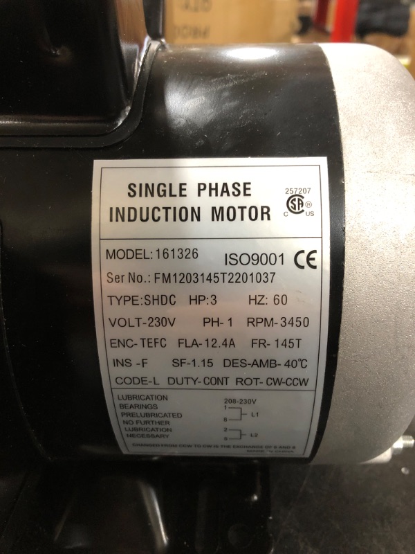 Photo 1 of 3HP Electric Motor 3450 RPM Farm Duty Single Phase Motor 145T Frame 230V 7/8" Shaft 60HZ CW/CCW TEFC
