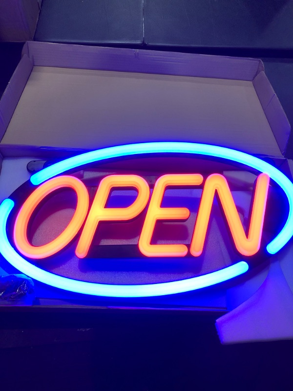 Photo 3 of LED Business Neon Open Sign - Bright Display Store Sign,24 x 12 inch Larger Size Inksilvereye (Red/Blue)