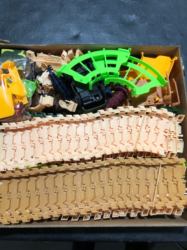 View 3 of TEMI Dinosaur Train Track Toy Set with Race Cars and Jurassic Dinos for Kids Toddlers 2 3 4 5 Years, Create A Dinosaur World Road with Flexible Tracks, Birthday Gifts for Boys and Girls 239pcs