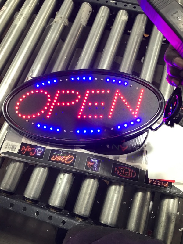 Photo 1 of SK Depot Open Sign Premium Products 19"x10" LED Open Sign Electronic Billboard Bright Advertising Board Flashing Window Display Sign with Motion -"Open" (Red/Blue) - Two Modes(Oval 19x10 inch)