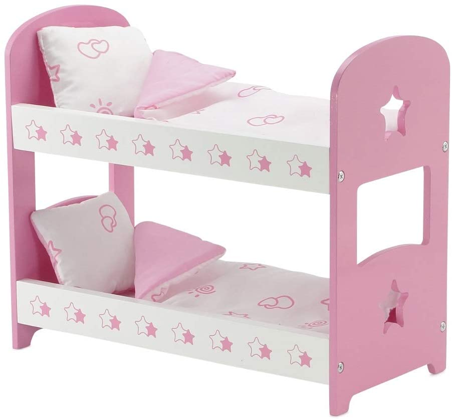 Photo 1 of Emily Rose 14 Inch Doll Furniture Lovely Pink and White Star Themed 14" Doll Bunkbed Bed Bunk, Includes Reversible Doll Bedding | Compatible with American Girl Wellie Wishers Dolls---NEW, OPENED FOR PICTURE 