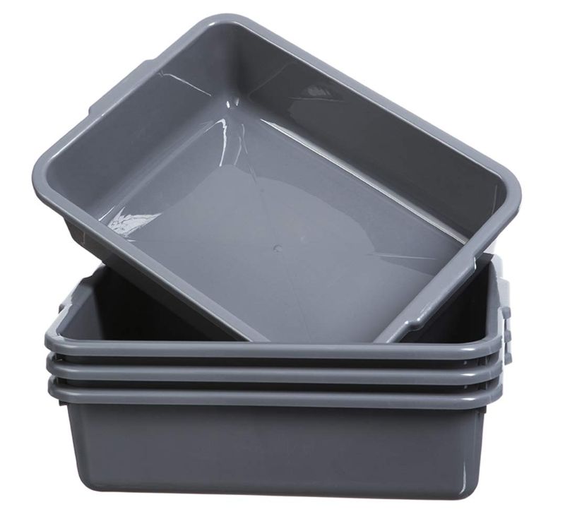 Photo 1 of 4-Pack Commercial Bus Tubs 8L, Grey Plastic Bus Box/Tote, Bus Wash Dish Basin Pans