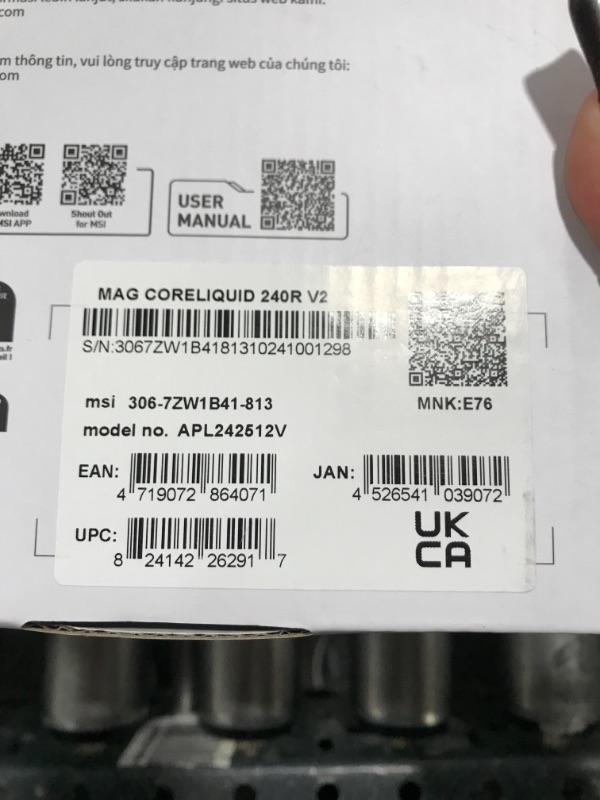 Photo 5 of MSI MAG CoreLiquid 240R V2 - AIO ARGB CPU Liquid Cooler - Rotating Cap Design - LGA 1700 Ready - 240mm Radiator - Dual 120mm ARGB PWM Fans 240 mm MAG CoreLiquid 240R V2---MAYBE MISSING HARDWEAR, LOOSE HARDWEAR IN BOX 