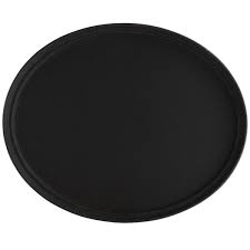 Photo 1 of 27" x 22" Black Oval Non-Skid Serving Tray