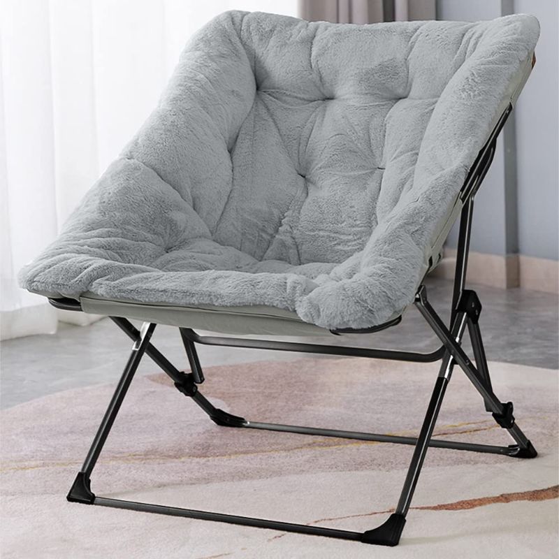 Photo 1 of  Comfy Saucer Chair, Foldable Faux Fur Lounge Chair for Bedroom and Living Room, Flexible Seating for Kids Teens Adults, X-Large, Gray