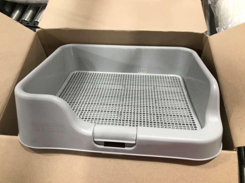 Photo 2 of [DogCharge] Indoor Dog Potty Tray – with Protection Wall Every Side for No Leak, Spill, Accident - Keep Paws Dry and Floors Clean (Tray Only, Grey) Tray Only Grey