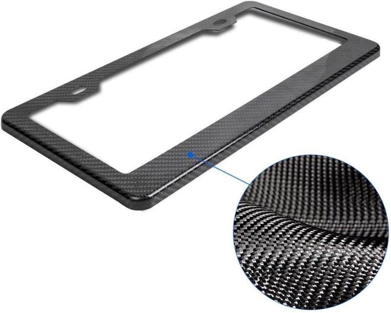 Photo 1 of 100% Real Carbon Fiber License Plate Frame 2 Holes Black Licenses Plates Frames,Car Licence Plate Covers Holders Slim Design with Chrome Screw Caps Tool Kit for US, Canda and Mexico Vehicles(1PCS)
