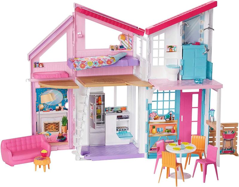 Photo 1 of Barbie Doll House Playset, Malibu House with 25+ Themed Furniture & Accessories, 6 Rooms Including 2-In-1 Transformations
