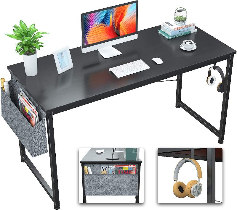 Photo 1 of Foxemart Computer Desk 47" Office Desks Writing Study Desk Modern Simple PC Laptop Notebook Table with Storage Bag and Iron Hook for Home Office Workstation, Black
