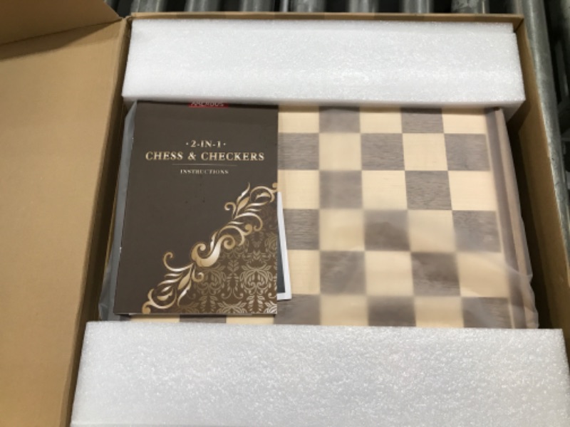 Photo 1 of AMEROUS 15" x 15" Wooden Chess & Checkers Set with Built-in Storage Drawers / Weighted Chess Pieces / 2 Bonus Extra Queens / 24 Cherkers Pieces / Classic 2in1 Board Games Chess Sets for Kids, Adults