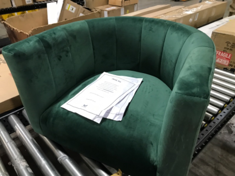 Photo 3 of 24KF Upholstered Living Room Chairs Modern Jade GreenTextured Velvet Accent Chair with Golden Metal Stand-Jade Green Chair-Curve back Jade Velvet Fabric/Golden Metal Base