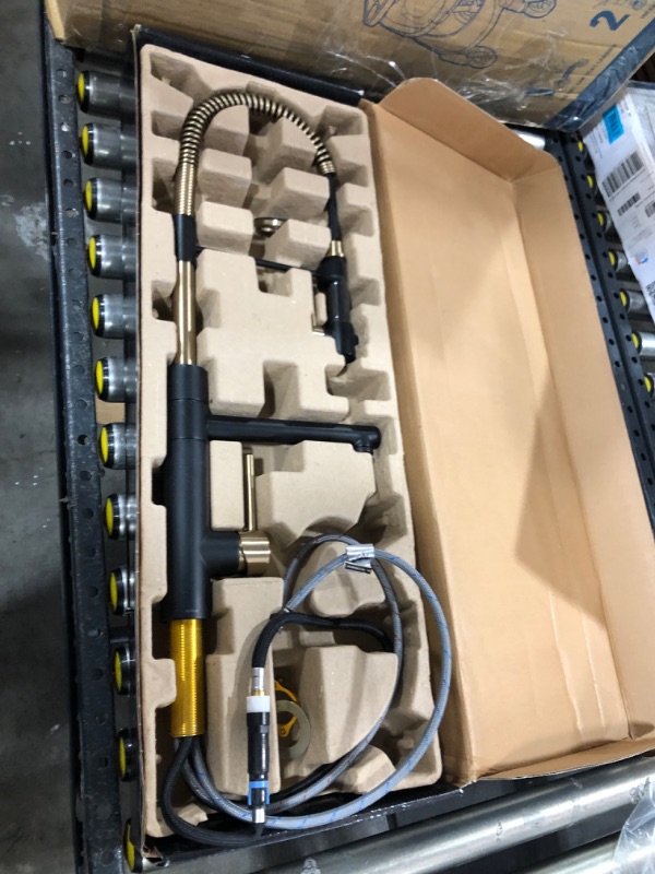 Photo 1 of Kraus KPF-1603BGMB Artec Pro 2-Function Commercial Style Pre-Rinse Kitchen Faucet with Pull-Down Spring Spout and Pot Filler, Brushed Gold/Matte Black 1st Gen Faucet Brushed Gold/Matte Black