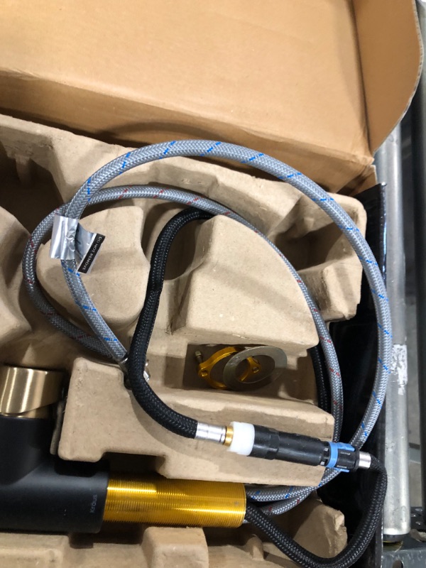 Photo 1 of Kraus KPF-1603BGMB Artec Pro 2-Function Commercial Style Pre-Rinse Kitchen Faucet with Pull-Down Spring Spout and Pot Filler, Brushed Gold/Matte Black 1st Gen Faucet Brushed Gold/Matte Black