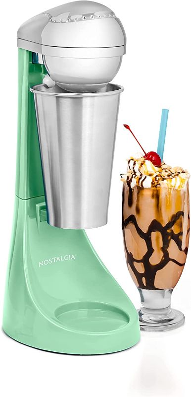 Photo 1 of Nostalgia Two-Speed Electric Milkshake Maker and Drink Mixer, Includes 16-Ounce Stainless Steel Mixing Cup & Rod, Jade Green
