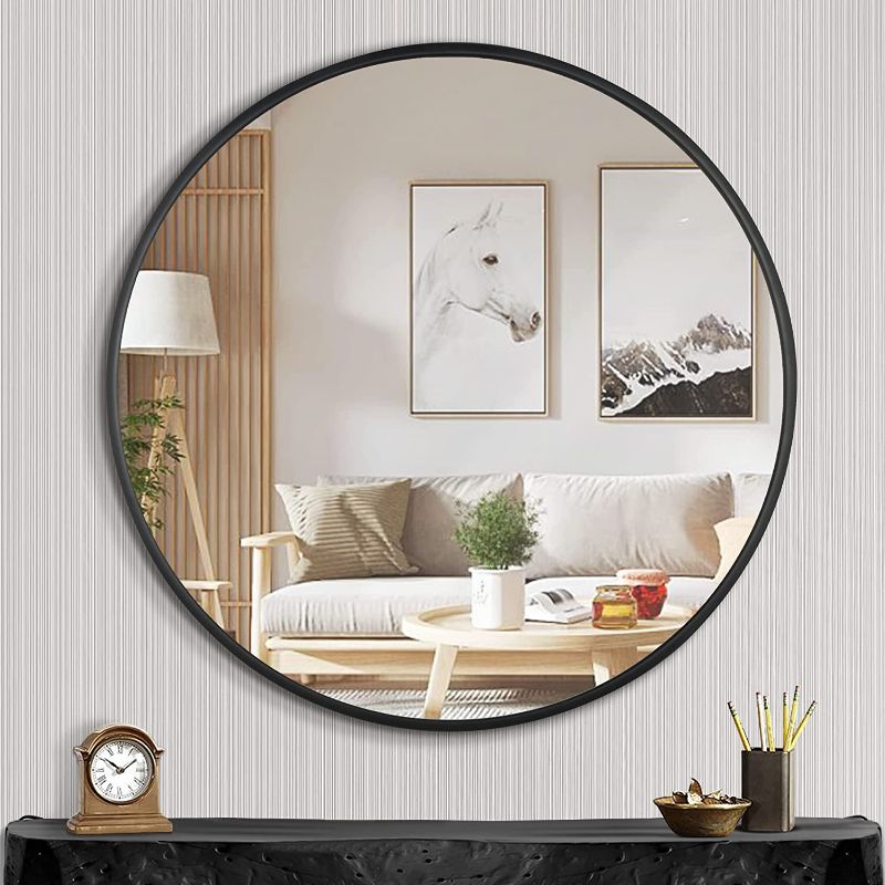 Photo 1 of 1st owned Round Wall Mirror Black 16 Inch -Circular Metal Framed Wall Mounted Mirror, Hanging Round Wall Mirror Modern Decorative for Entryway?Bathroom, Living Room, Bedroom
