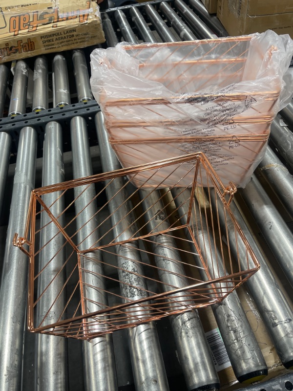 Photo 1 of 4PCS Metal Storage Basket with Handle, Rust-proof and Easy to Carry Wire Organizer for Home Storage, Field Picking, Picnics and Gift Giving, Can Store Fruits, Spices, Condiments, Toys, Books Rosegold
