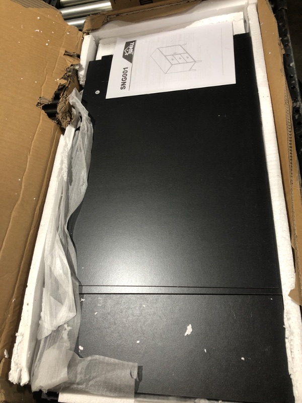 Photo 1 of Iwell Storage Cabinet, Bathroom Floor Cabinet with Door & 3 Drawers, Mid Century Cabinet with Adjustable Shelf for Living Room, Bedroom, Entryway, Hallway, Black Traditional Black--box damaged