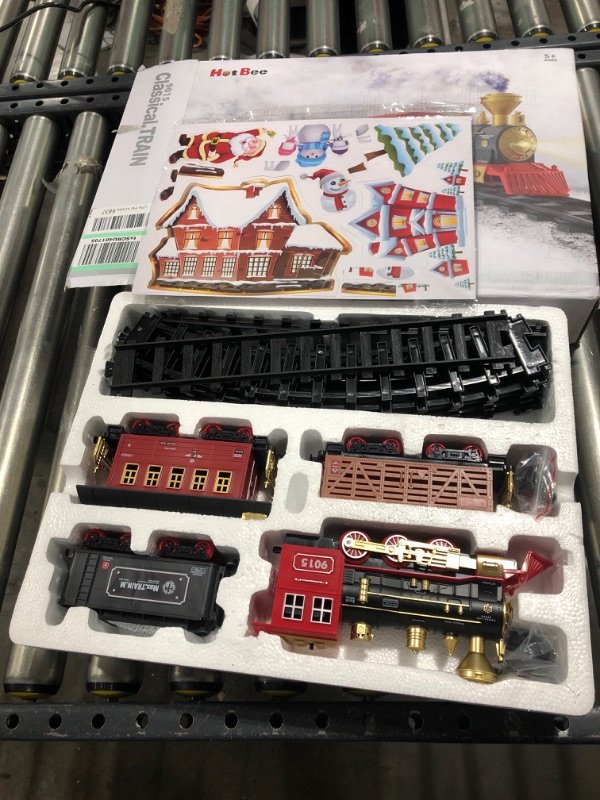 Photo 3 of Hot Bee Train Set - Train Toys for Boys Girls w/ Smokes, Lights & Sound, Railway Kits, Toy Train w/ Steam Locomotive Engine, Cargo Cars & Tracks, Christmas Gifts for 3 4 5 6 7 8+ Year Old Kids Red