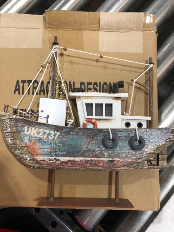 Photo 2 of Wooden Sailboat Decoration Small Model Wood Sailing Boat Decor Vintage Decorative Sail Boats Decor with Lights Nautical Decor Rustic Beach House Decor Ocean Sea Coastal Decor Home Decor 9.33" H