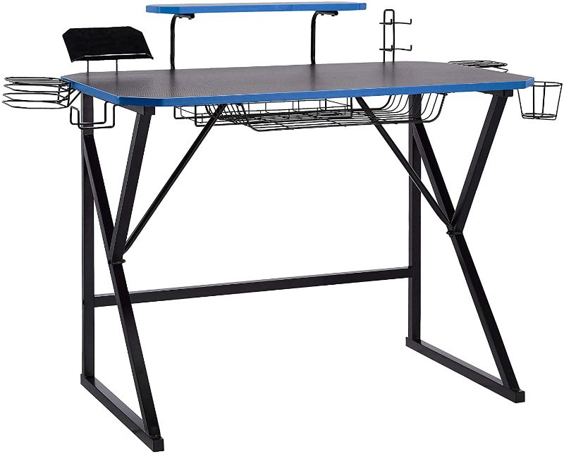 Photo 1 of Amazon Basics Gaming Computer Desk with Storage for Controller, Headphone & Speaker - blue