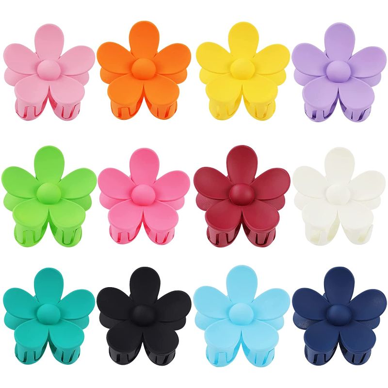 Photo 1 of Tyfthui 12 Pieces Flower Hair Claw Clips, Large Daisy Claw Clips Matte Big Cute Hair Clips For Women Girls, Non Slip Strong Hold Hair Clamps Barrettes Accessories for Thin Hair Thick Hair (color A)
