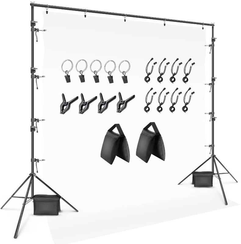 Photo 1 of  Heavy Duty Backdrop Stand, Easy Background Install with Ring Clip, Elastic String Clip, Clamp, Photo Studio, AGG3132 6.5ft