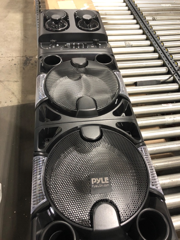 Photo 1 of Portable Bluetooth PA Speaker - 600W Dual 10” Rechargeable Indoor/Outdoor BT Karaoke Audio System - Party Lights, LED Display, FM/AUX/MP3/USB/SD, 1/4" in, Handle, Wheels - Wireless Mic, Remote Control