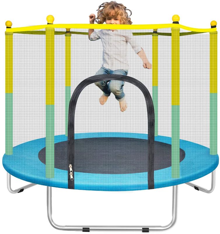 Photo 1 of 55" Small Trampoline for Kids with Net, 4.6FT Indoor Outdoor Toddler Trampoline with Safety Enclosure, Baby Trampoline Round Jumping Mat, Recreational Trampolines Birthday Gifts for Children Boy Girl
