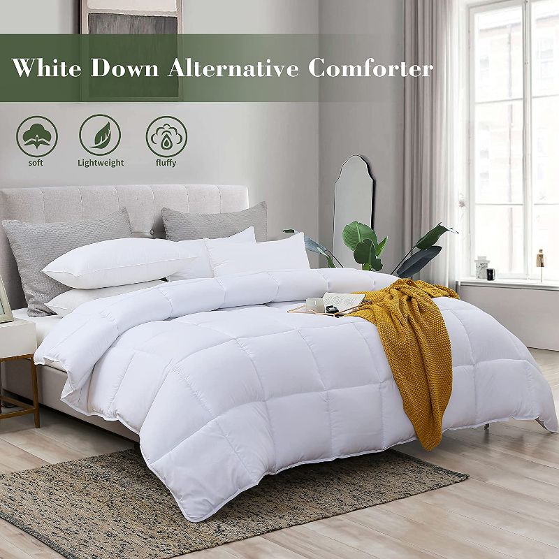 Photo 1 of  Down Alternative Comforter (White,King)-Ultra Soft Brushed Microfiber-Comforter Plush Mircofiber Comforter Duvet Insert (106x90Inches