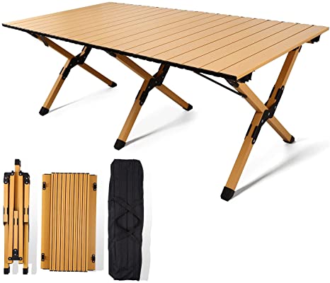 Photo 1 of rollingsurfer Folding Camping Table, Lightweight Roll-Up Table Aluminum Picnic Table with Easy Carrying Bag for Outdoor, Beach, Backyards, BBQ and Party https://a.co/d/7hMd901